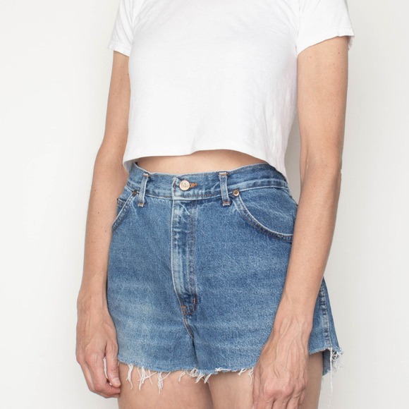 Vintage 70s H.I.S. Denim Cut-Off Jean Shorts High Waist Size L - Picture 3 of 7